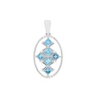 Swiss Blue Topaz Pendant with White Zircon in Sterling Silver 1.60cts