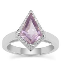 Rose De France Amethyst Ring with White Zircon in Sterling Silver 2.35cts