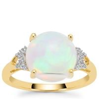 Ethiopian Opal Ring with White Zircon in 9K Gold 3.20cts