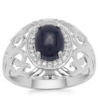 Ceylon Blue Sapphire Ring with White Zircon in Sterling Silver 3.20cts