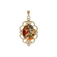 Moss Agate Pendant with White Topaz in Gold Tone Sterling Silver 11.85cts