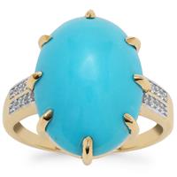 Sleeping Beauty Turquoise Ring with White Zircon in 9K Gold 9.95cts