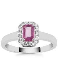 Ilakaka Hot Pink Sapphire Ring with White Zircon in Sterling Silver 1cts (F)