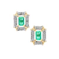 Panjshir Emerald Earrings with White Zircon in 9K Gold 0.80ct