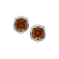 Cognac Quartz Earrings with White Zircon in Sterling Silver 8.02cts