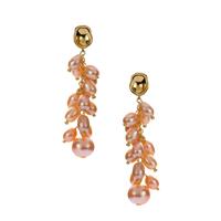 Naturally Papaya Pearl Earrings in Gold Tone Sterling Silver