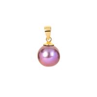 Naturally Lavender Cultured Pearl Pendant  in Gold Tone Sterling Silver (10mm)