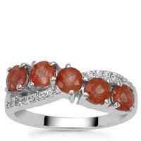 Imperial Mongolian Andesine Ring with White Zircon in Sterling Silver 1.45cts