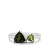 Chrome Diopside Ring with Peridot in Sterling Silver 1.77cts.