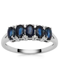 Australian Blue Sapphire Ring with White Zircon in Platinum Plated Sterling Silver 1.65cts
