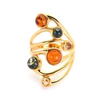 Baltic Cognac, Baltic Champagne Amber Ring with Baltic Green Amber in Gold Tone Sterling Silver