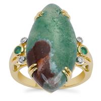 Aquaprase™, Zambian Emerald Ring with Diamond in 9K Gold 12.05cts