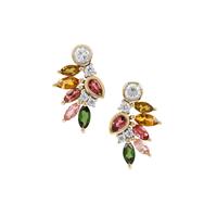 Multi-Colour Tourmaline Earrings with White Zircon in 9K Gold 3.20cts