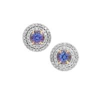 AA Tanzanite Earrings with White Zircon in 9K Gold 1.80cts