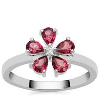 Rajasthan Garnet Ring with White Zircon in Sterling Silver 1cts