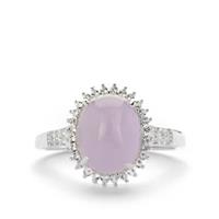 Type A Lavender Jadeite Ring with White Topaz in Sterling Silver 3.65cts