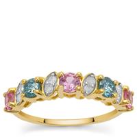 White Diamonds, Blue Lagoon Ring with Pink Sapphire in 9K Gold 1.10cts