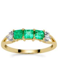 Panjshir Emerald Ring with White Zircon in 9K Gold 0.80ct