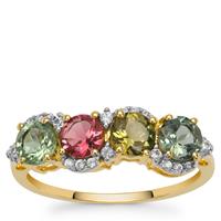 Congo Multi Tourmaline Ring with White Zircon in 9K Gold 1.60cts