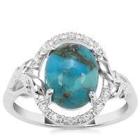 Bonita Blue Turquoise Ring with White Zircon in Sterling Silver 2.93cts