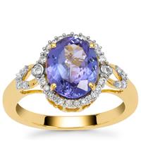 AAA Tanzanite Ring with Diamond in 18K Gold 3cts