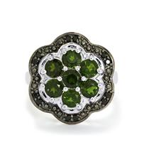 Chrome Diopside Ring with Black Spinel in Sterling Silver 2.47cts