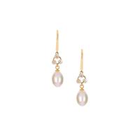 Kaori Cultured Pearl Earrings with White Topaz in Gold Tone Sterling Silver (9mm X 7.50mm)