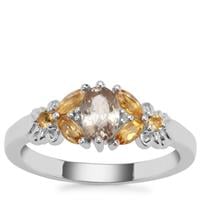 Cognac Zircon, Diamantina Citrine Ring with White Zircon in Sterling Silver 1.17cts