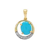 Sleeping Beauty Turquoise Pendant with White Zircon in 9K Gold 2.30cts