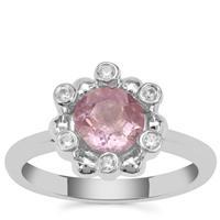 Natural Pink Fluorite Ring with White Zircon in Sterling Silver 1.62cts