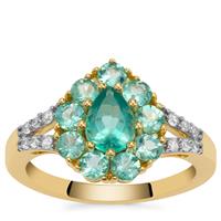 Botli Green Apatite Ring with White Zircon in 9K Gold 2cts