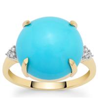 Sleeping Beauty Turquoise Ring with White Zircon in 9K Gold 7.60cts