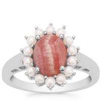 Rhodochrosite Ring with Kaori Cultured Pearlin Sterling Silver