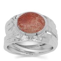 Red Horn Coral Ring in Sterling Silver 4cts
