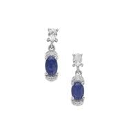 Burmese Blue Sapphire Earrings with White Zircon in Sterling Silver 1.95cts