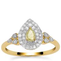 Natural Yellow Diamond Ring with White Diamonds in 9K Gold 0.63ct