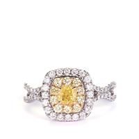 Yellow Diamonds Ring with White Diamonds in 14K Two Tone Gold 1.02cts