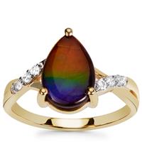 AA Ammolite Ring with Canadian Diamond in 9K Gold