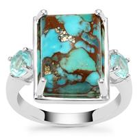 Egyptian Turquoise, Madagascan Blue Apatite Ring with White Zircon in Sterling Silver 8.25cts