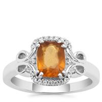 Burmese Amber Ring with White Zircon in Sterling Silver (8x6mm)