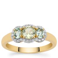 Kijani Garnet, Aquaiba™ Beryl Ring with Diamonds in 9K Gold 0.95ct