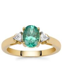 Botli Green Apatite Ring with White Zircon in 9K Gold 1.45cts