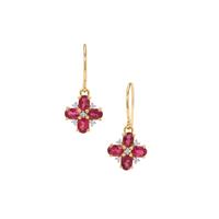 Nigerian Rubellite Earrings with White Zircon in 9K Gold 1.45cts