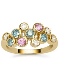 White Diamond, Blue Lagoon Diamond Ring with Pink Sapphire in 9K Gold 0.95ct