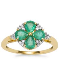Zambian Emerald Ring with Diamond in 9K Gold 1.20cts