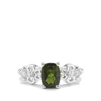 Chrome Diopside Ring with White Zircon in Sterling Silver 1.46cts