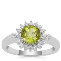 Red Dragon Peridot Ring with White Zircon in Sterling Silver 1.73cts