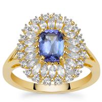 AA Tanzanite Ring with White Zircon in 9K Gold 2.45cts