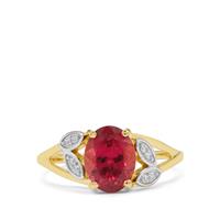 Nigerian Rubellite Ring with White Zircon in 9K Gold 1.85cts