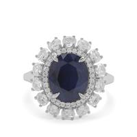 Madagascan Blue Sapphire Ring with White Zircon in Sterling Silver 5.95cts